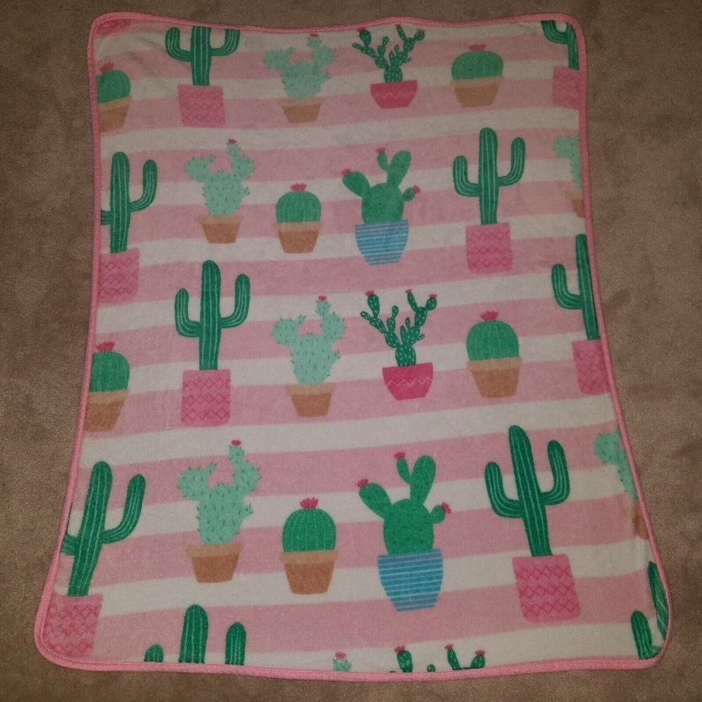 Limited Too Cactus Fleece Blanket Pink Green Throw Lap Baby Plants 40x50
